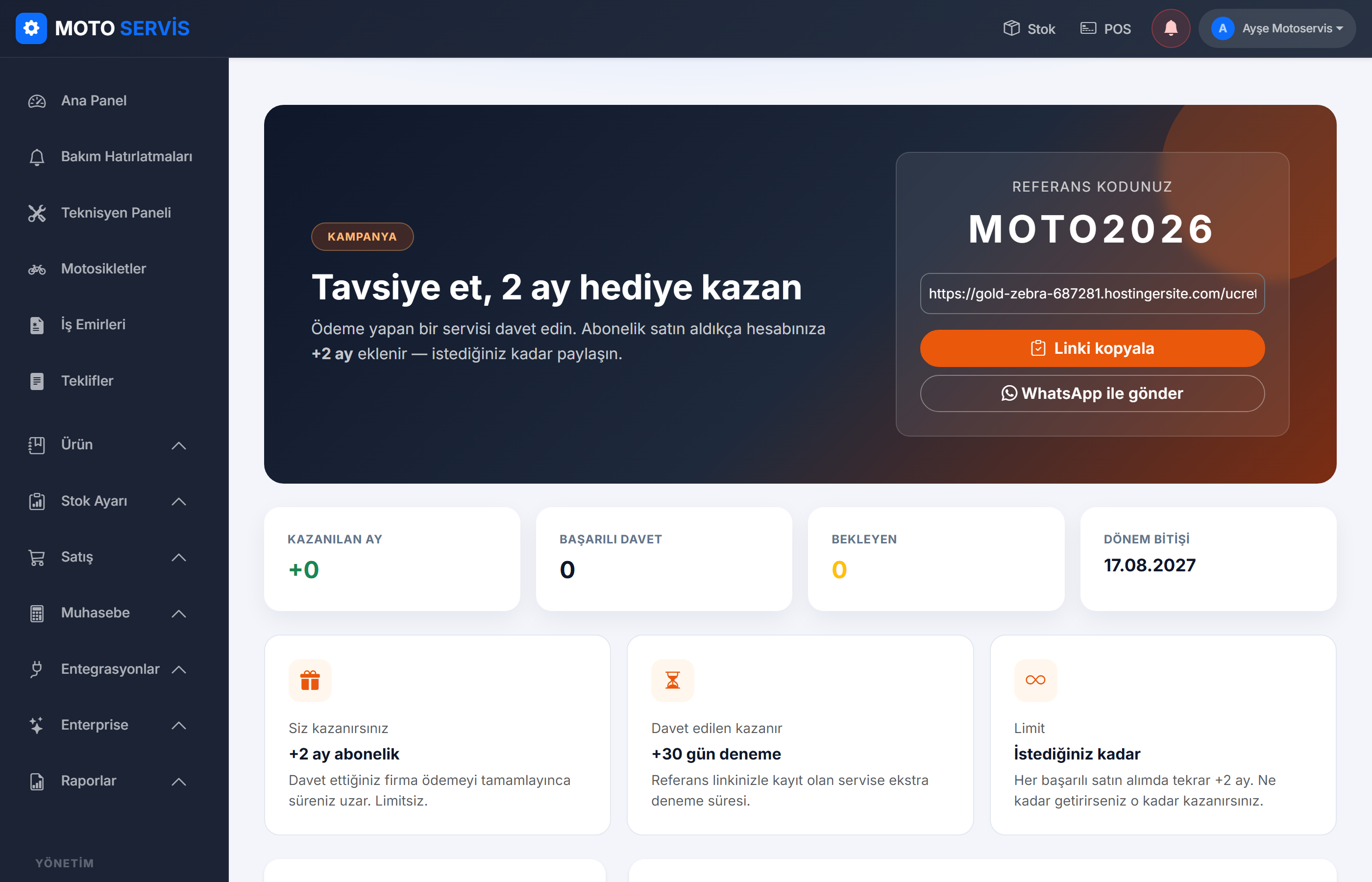 Referans programı paneli